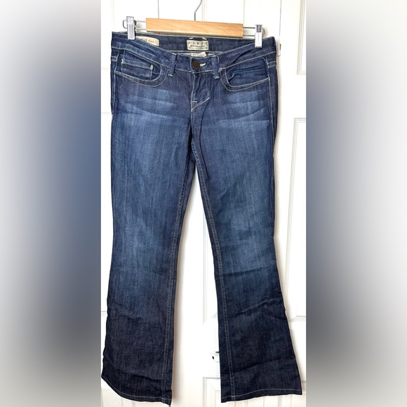 WILLIAM RAST Betty Flare Leg Denim Jeans Dark Wash Flap Snap Pockets Low Rise - Picture 2 of 9